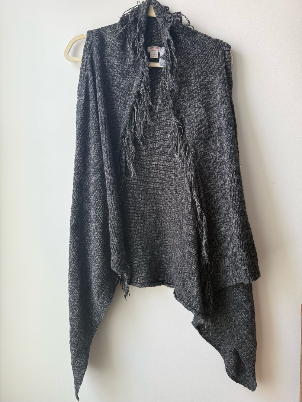 Charcoal Gray Knit Fringe Open Cardigan